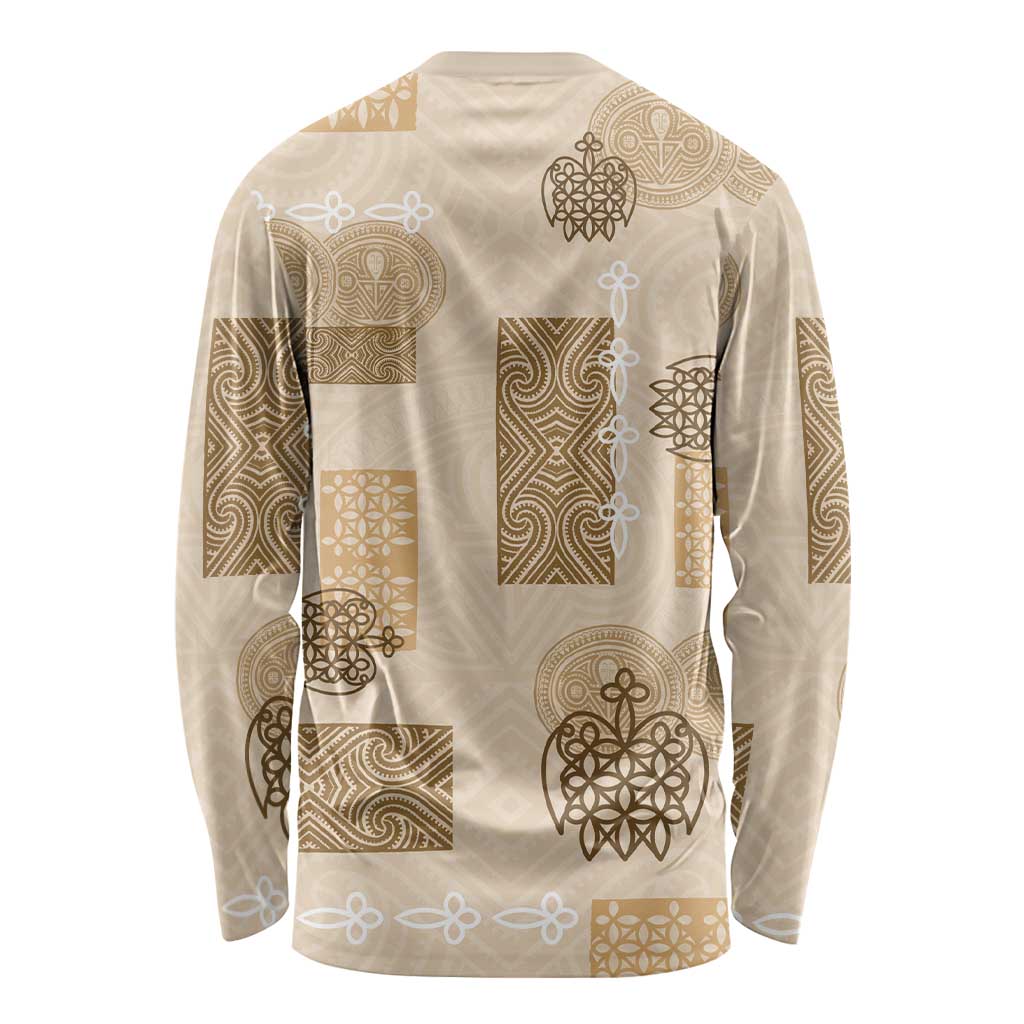 Vintage Lapita Long Sleeve Shirt Iconic Double Face Pattern Beige LT05 - Polynesian Pride