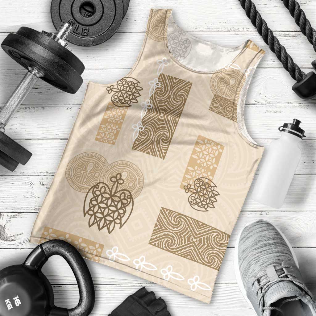 Vintage Lapita Men Tank Top Iconic Double Face Pattern Beige