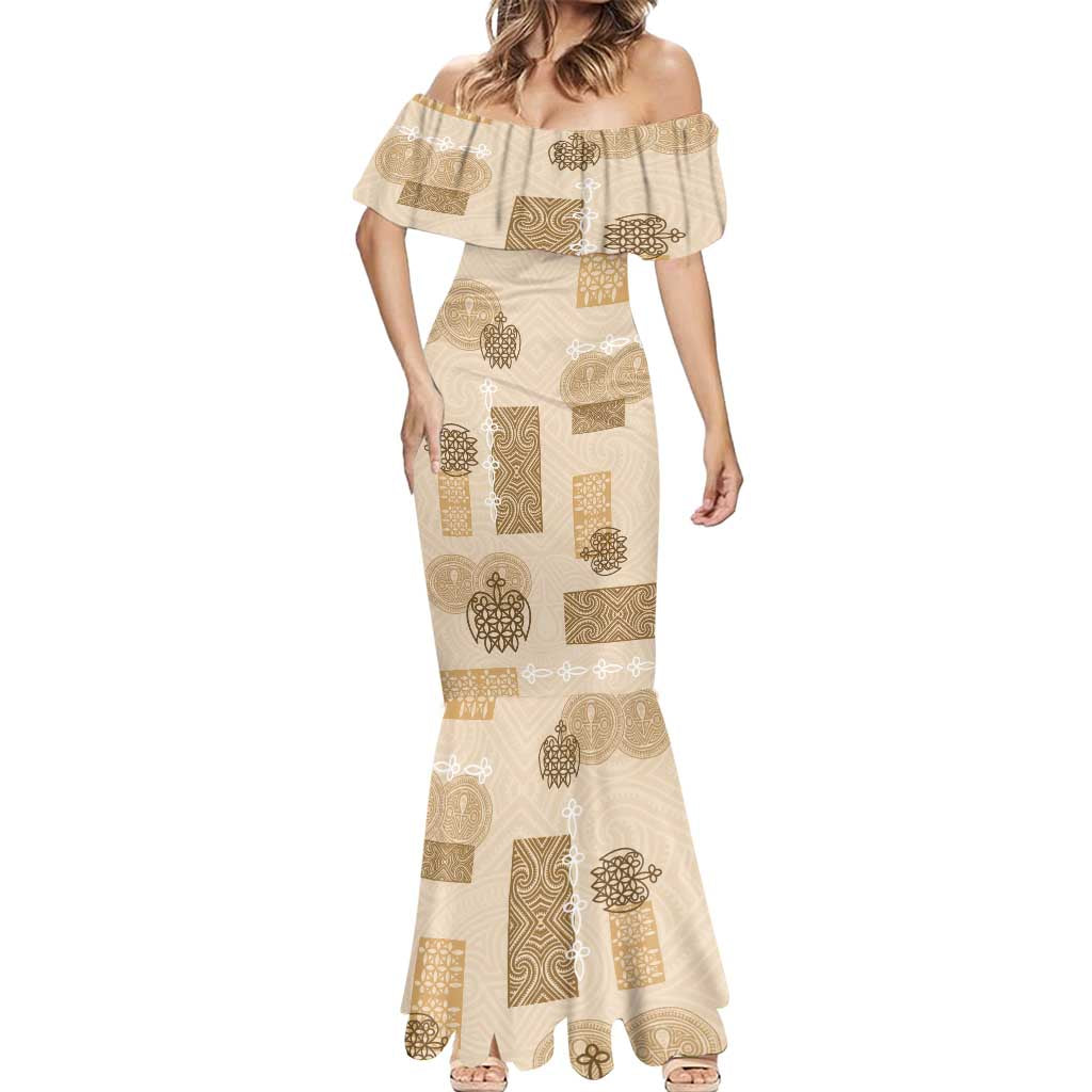 Vintage Lapita Mermaid Dress Iconic Double Face Pattern Beige
