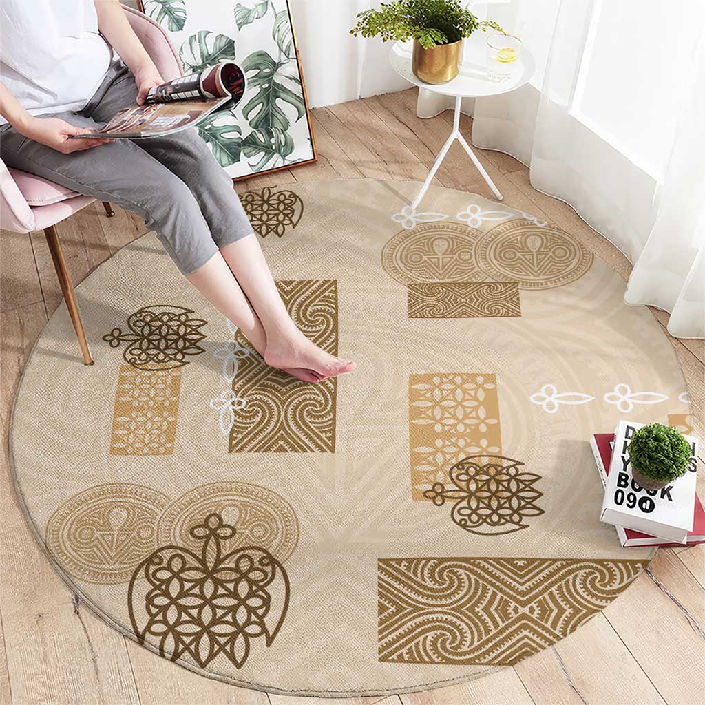 Vintage Lapita Round Carpet Iconic Double Face Pattern Beige