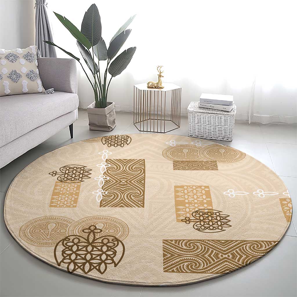 Vintage Lapita Round Carpet Iconic Double Face Pattern Beige