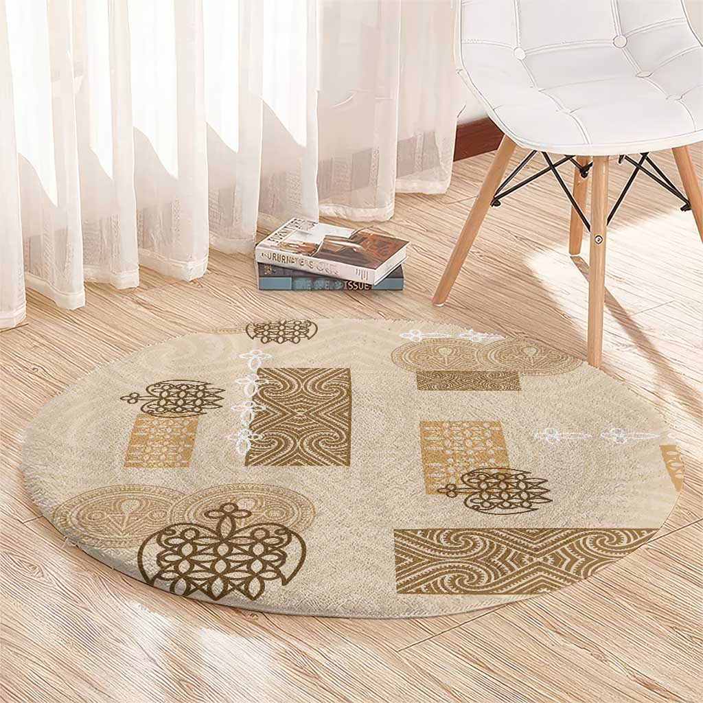 Vintage Lapita Round Carpet Iconic Double Face Pattern Beige