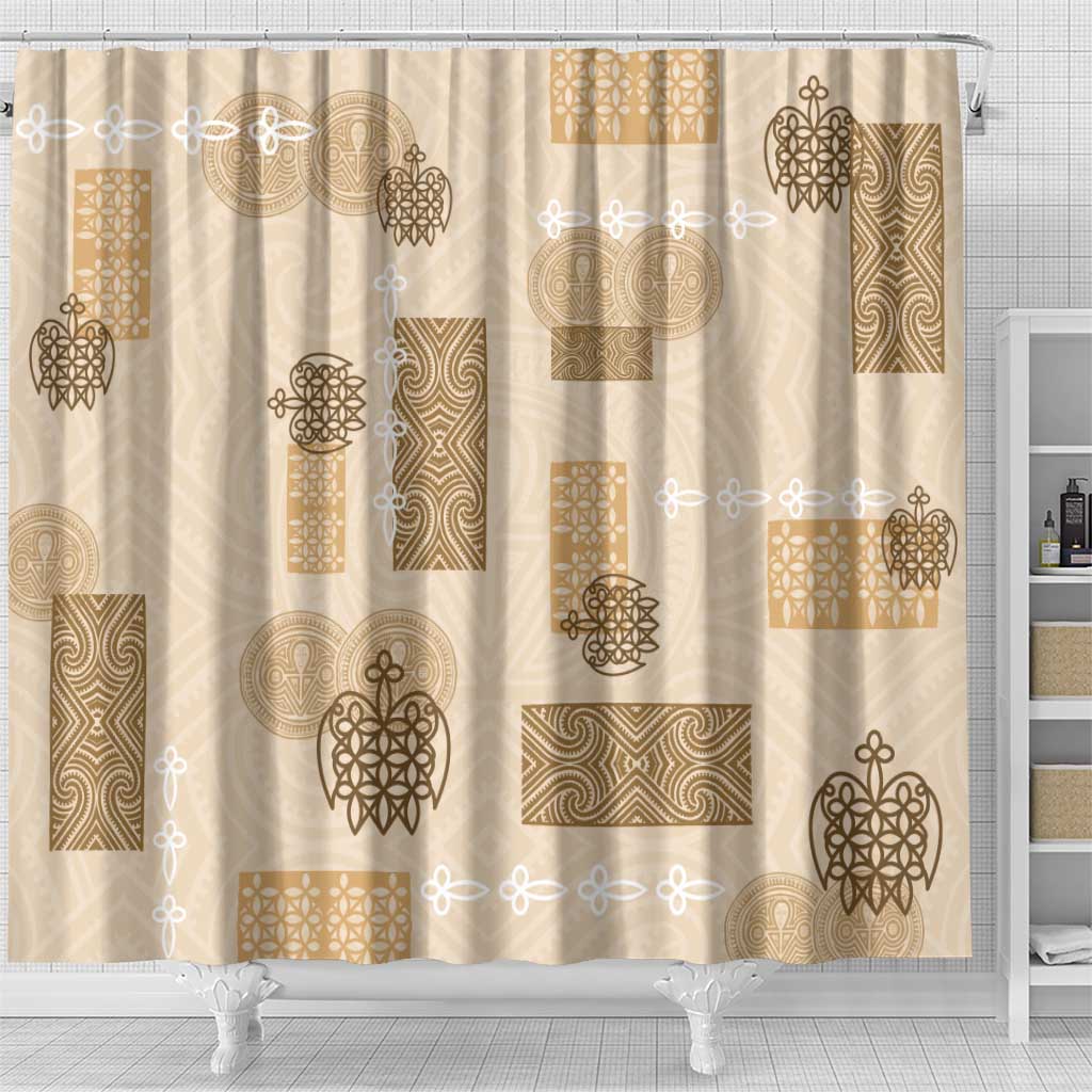 Vintage Lapita Shower Curtain Iconic Double Face Pattern Beige