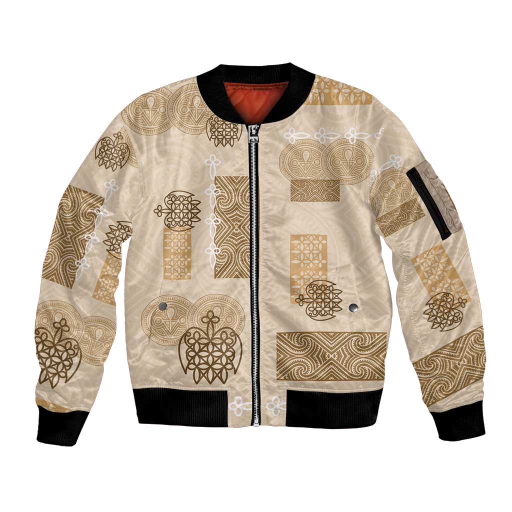 Vintage Lapita Sleeve Zip Bomber Jacket Iconic Double Face Pattern Beige LT05 Unisex Beige - Polynesian Pride