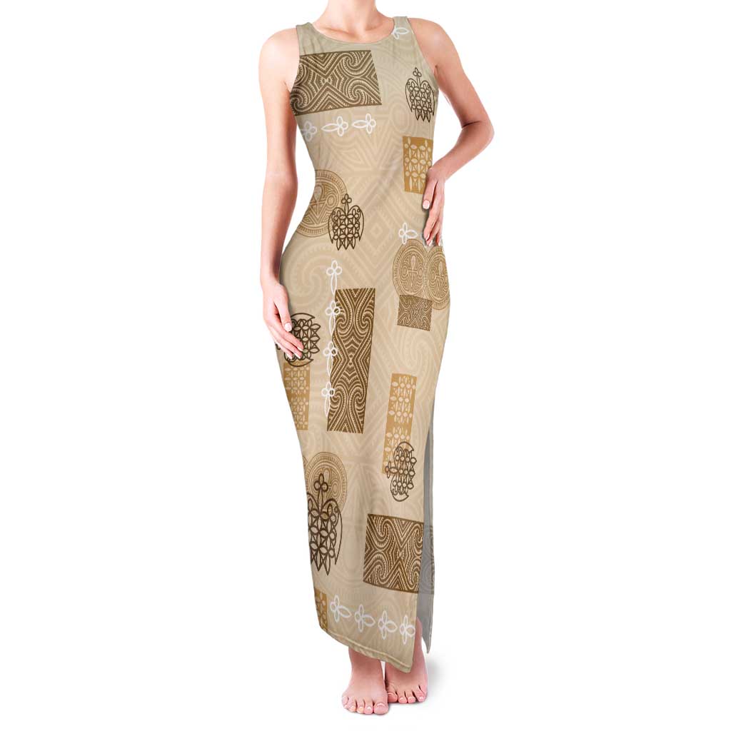Vintage Lapita Tank Maxi Dress Iconic Double Face Pattern Beige
