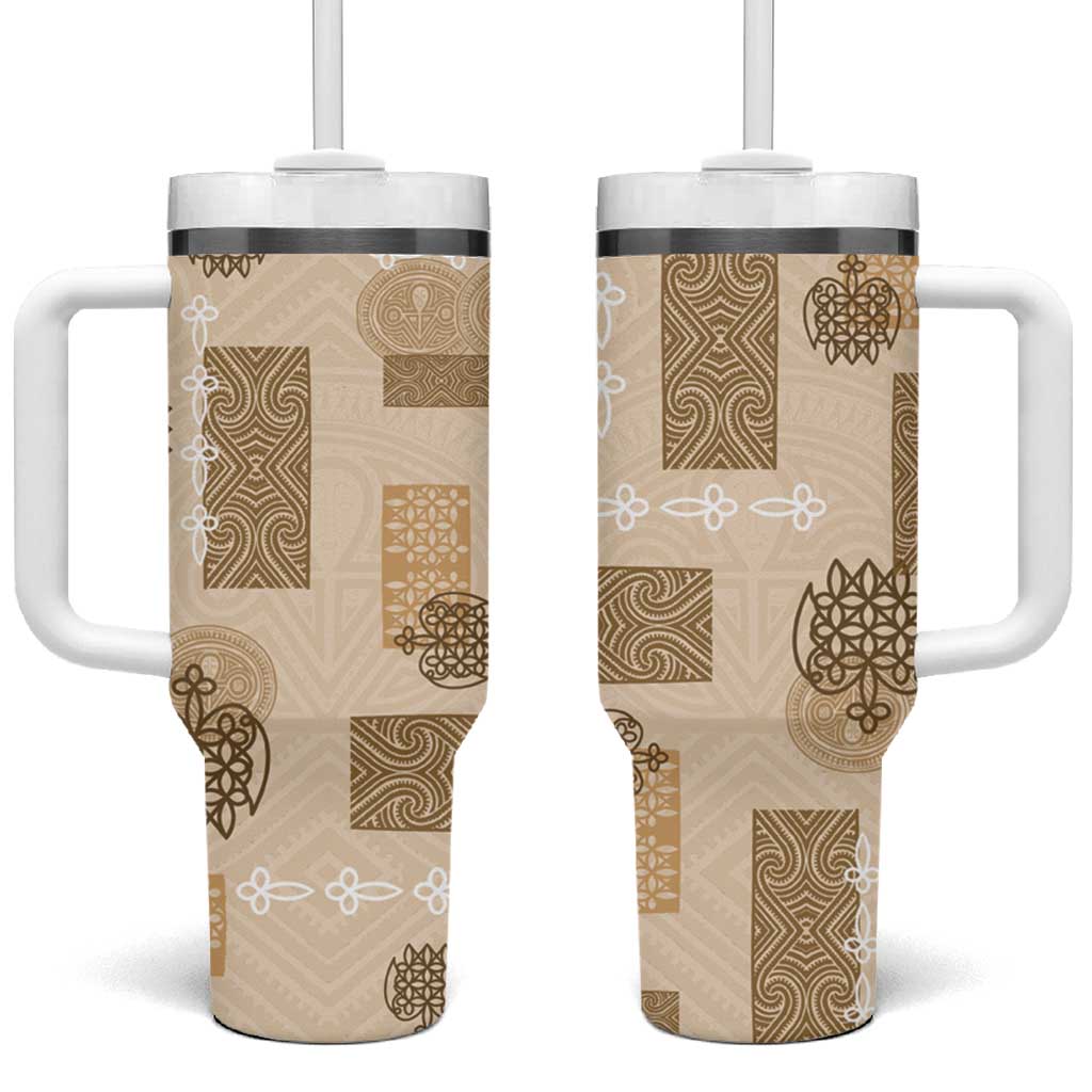 Vintage Lapita Tumbler With Handle Iconic Double Face Pattern Beige LT05 One Size: 40 oz Beige - Polynesian Pride