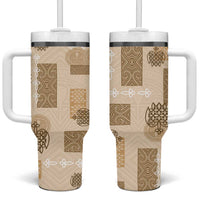 Vintage Lapita Tumbler With Handle Iconic Double Face Pattern Beige LT05 One Size: 40 oz Beige - Polynesian Pride