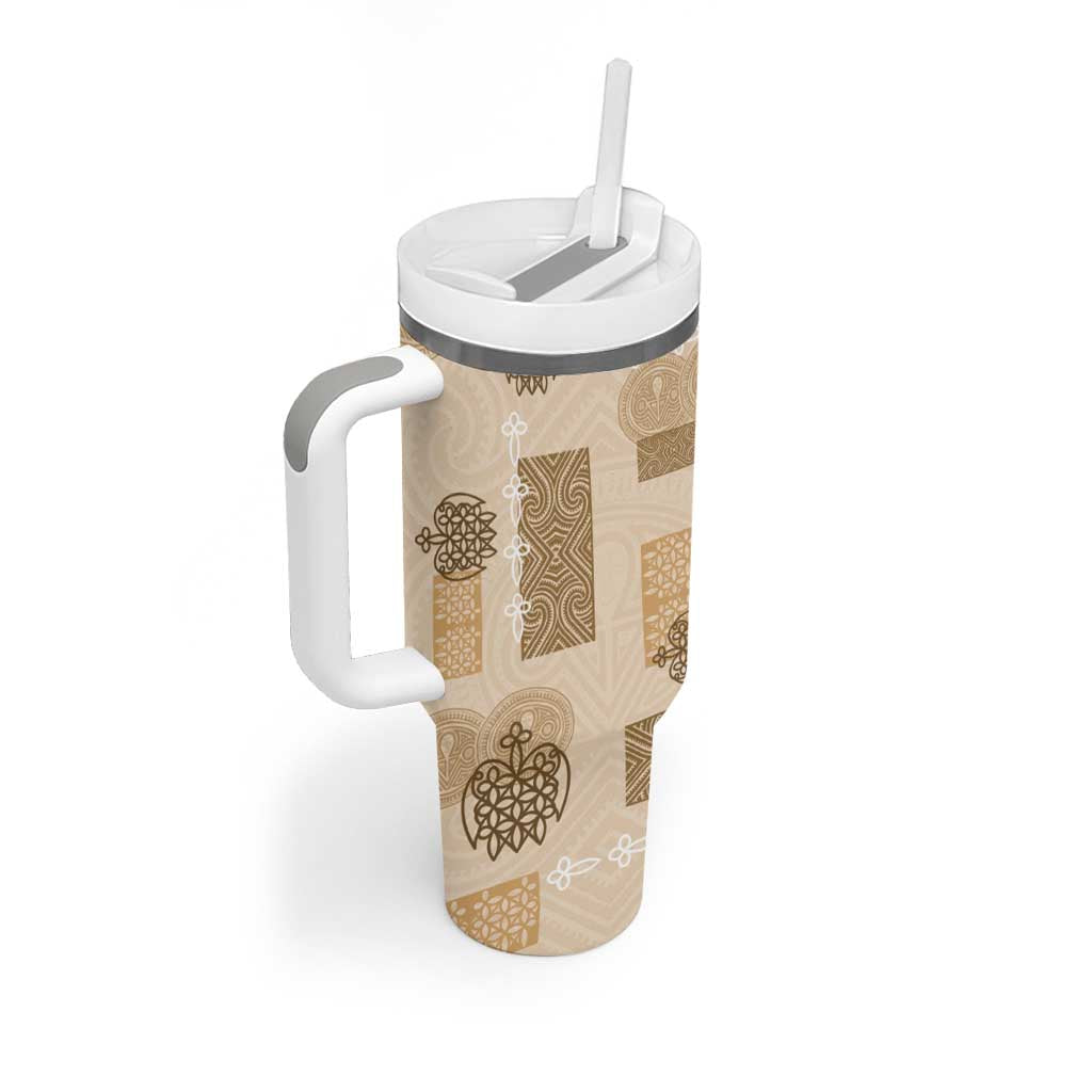 Vintage Lapita Tumbler With Handle Iconic Double Face Pattern Beige LT05 - Polynesian Pride