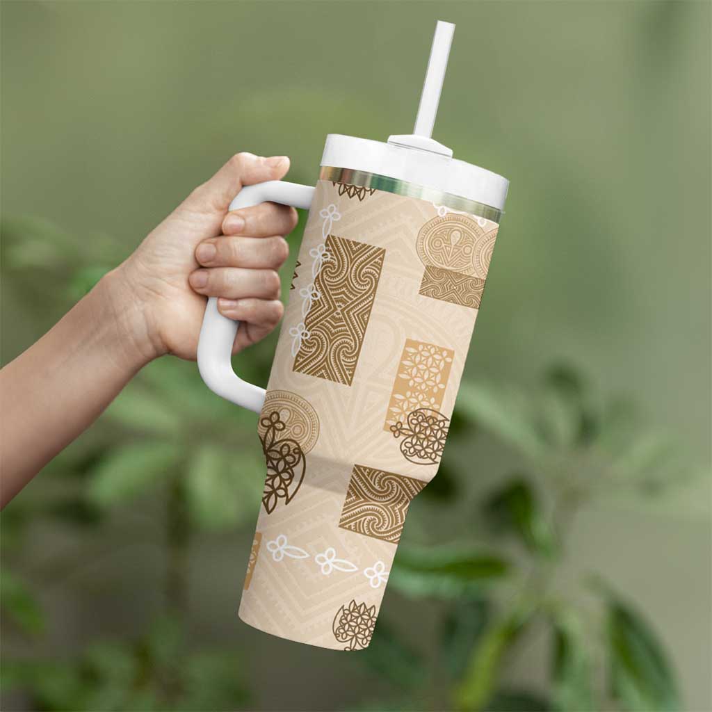 Vintage Lapita Tumbler With Handle Iconic Double Face Pattern Beige LT05 - Polynesian Pride