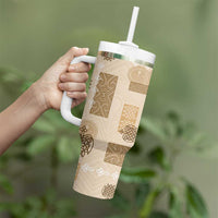 Vintage Lapita Tumbler With Handle Iconic Double Face Pattern Beige LT05 - Polynesian Pride