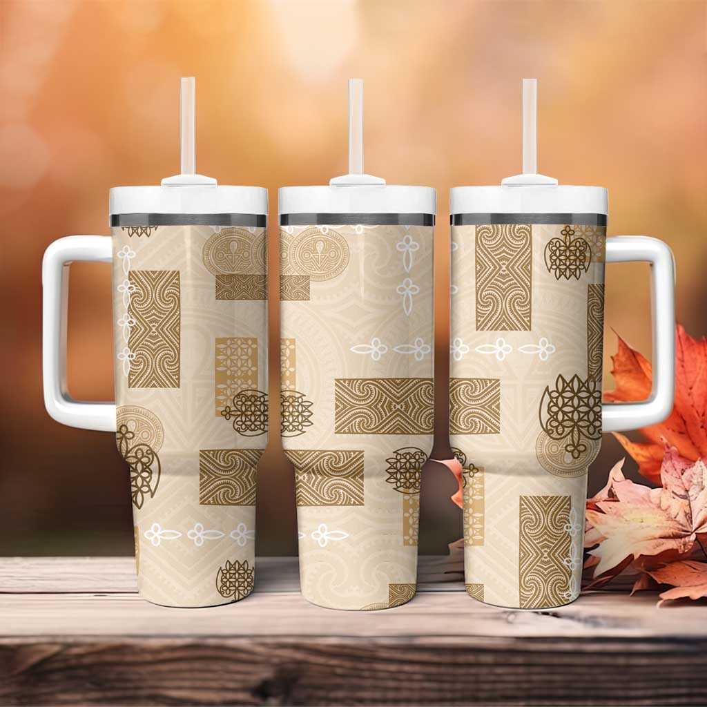 Vintage Lapita Tumbler With Handle Iconic Double Face Pattern Beige LT05 - Polynesian Pride