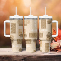 Vintage Lapita Tumbler With Handle Iconic Double Face Pattern Beige LT05 - Polynesian Pride