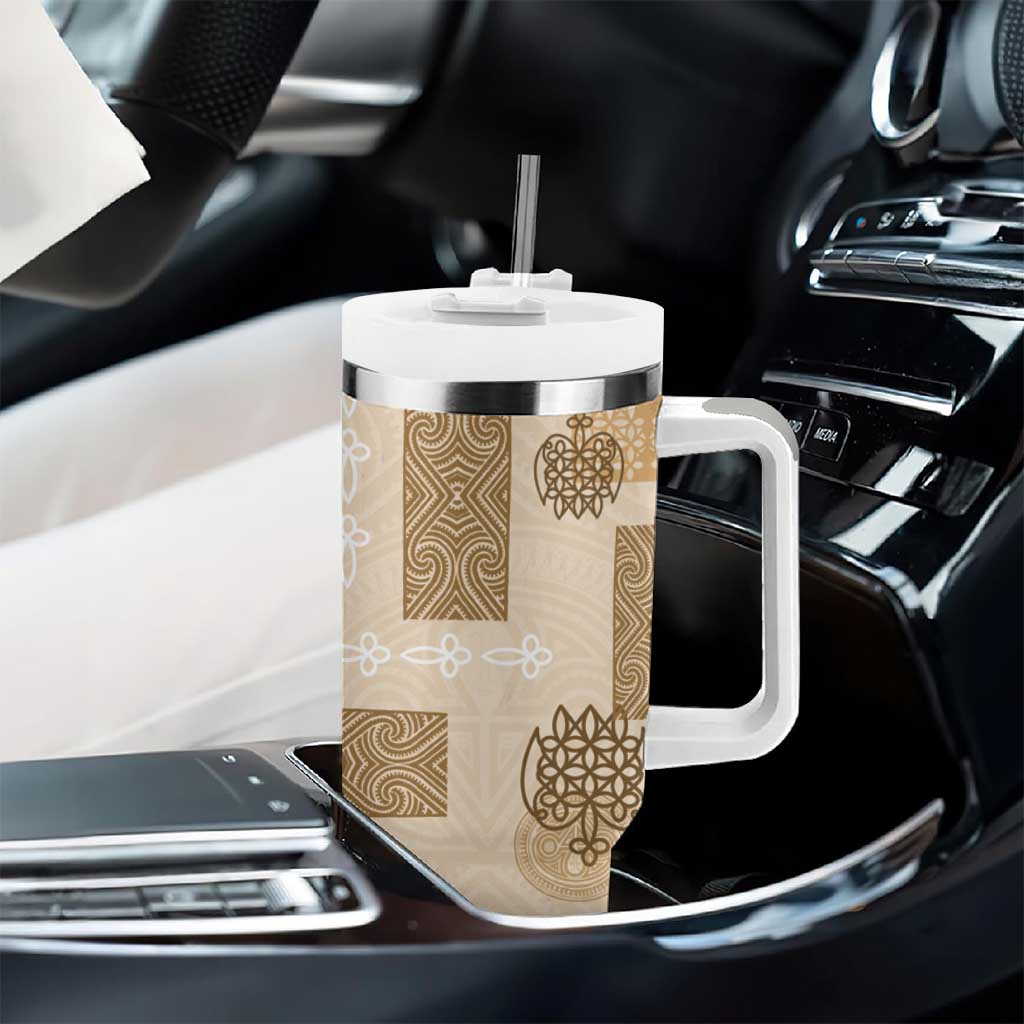 Vintage Lapita Tumbler With Handle Iconic Double Face Pattern Beige LT05 - Polynesian Pride