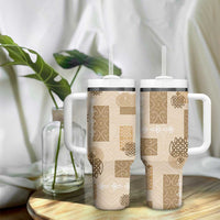 Vintage Lapita Tumbler With Handle Iconic Double Face Pattern Beige LT05 - Polynesian Pride