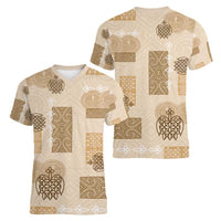 Vintage Lapita Women V-Neck T-Shirt Iconic Double Face Pattern Beige LT05 - Polynesian Pride