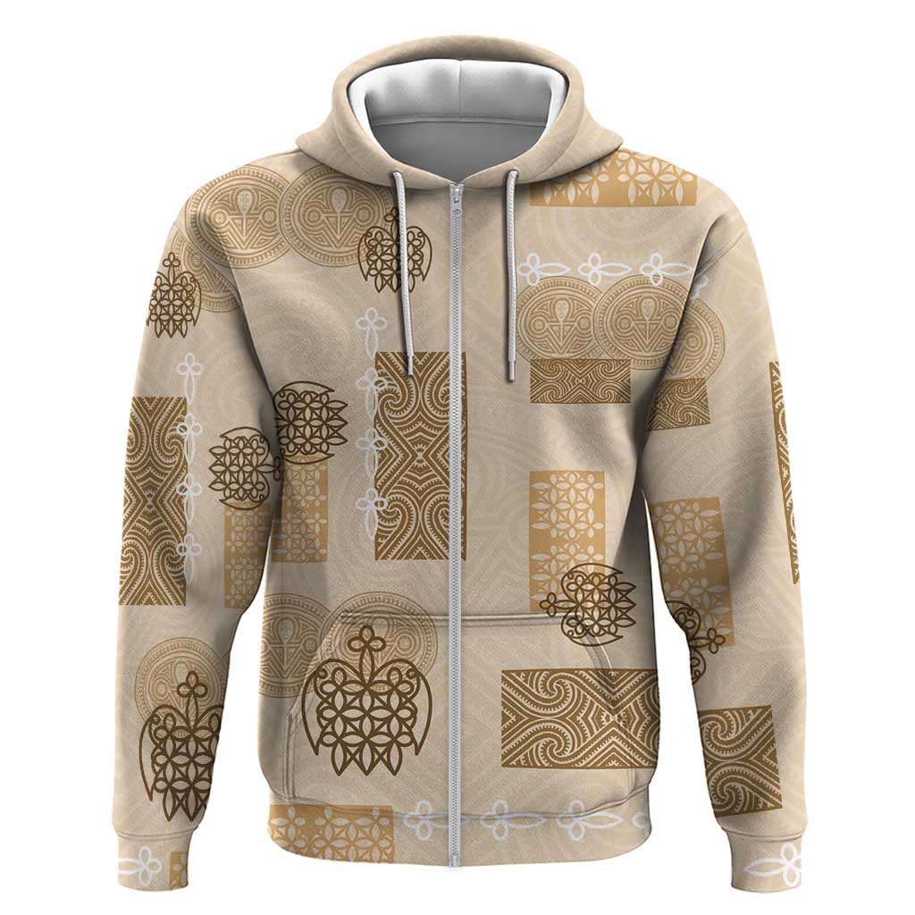 Vintage Lapita Zip Hoodie Iconic Double Face Pattern Beige