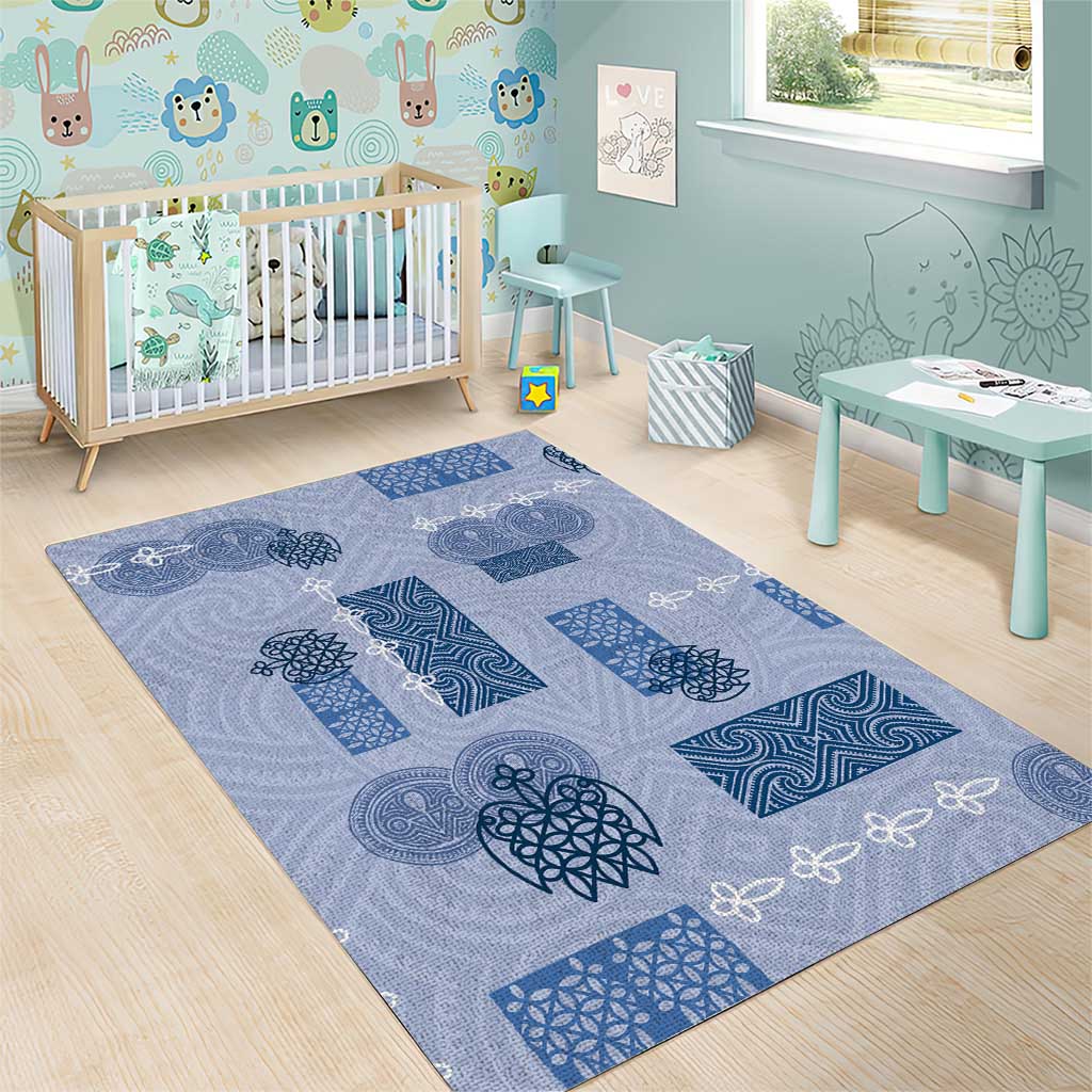 Vintage Lapita Area Rug Iconic Double Face Pattern Blue