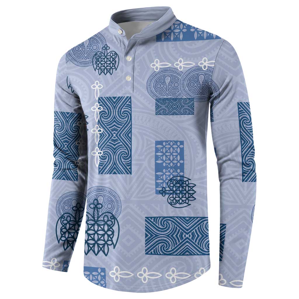 Vintage Lapita Button Sweatshirt Iconic Double Face Pattern Blue
