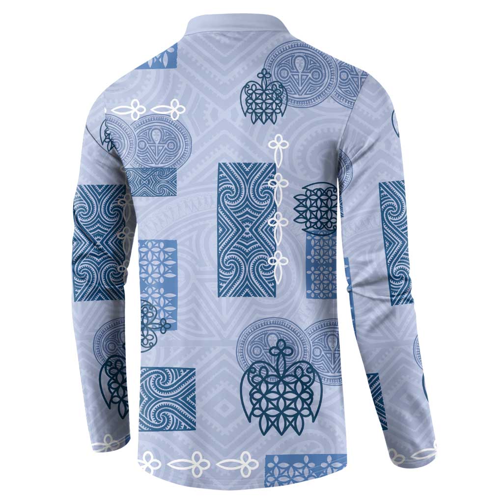 Vintage Lapita Button Sweatshirt Iconic Double Face Pattern Blue