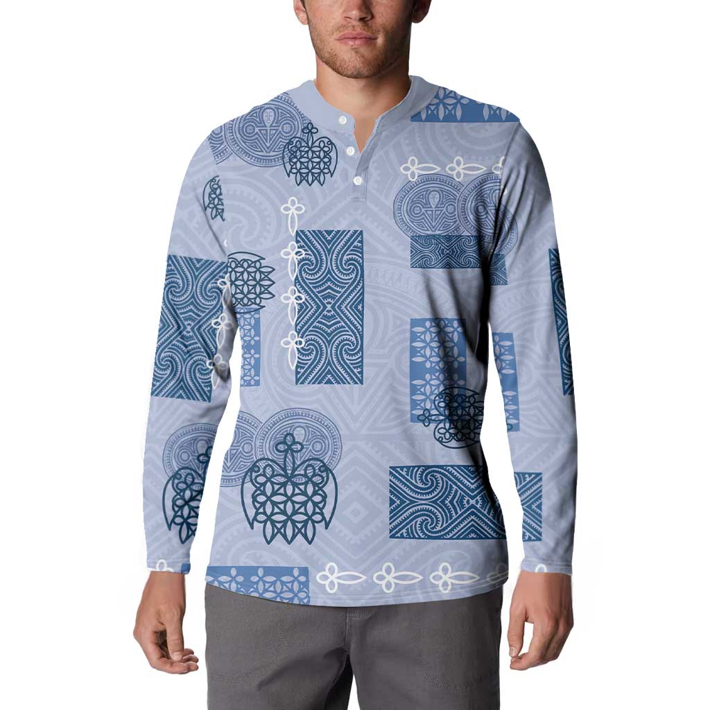 Vintage Lapita Button Sweatshirt Iconic Double Face Pattern Blue