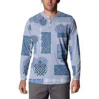 Vintage Lapita Button Sweatshirt Iconic Double Face Pattern Blue
