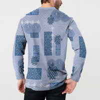Vintage Lapita Button Sweatshirt Iconic Double Face Pattern Blue