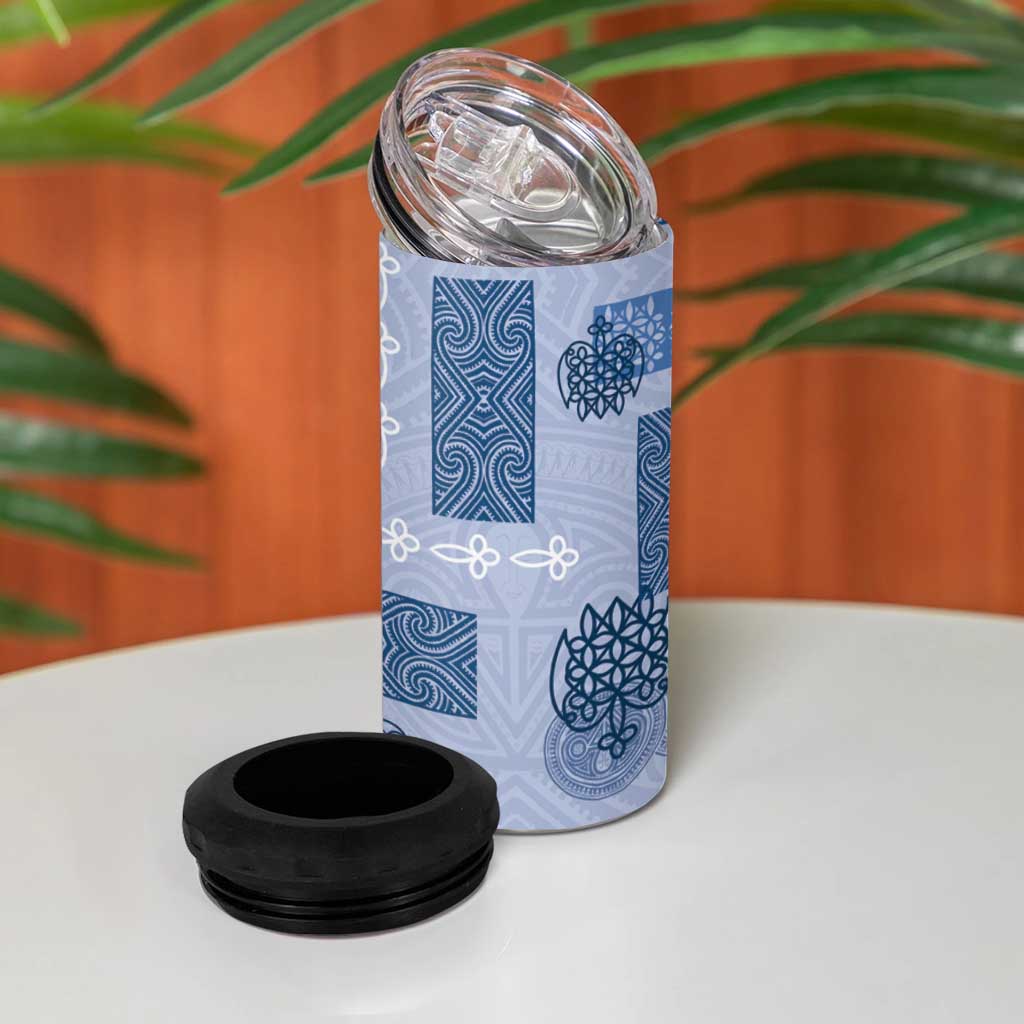 Vintage Lapita 4 in 1 Can Cooler Tumbler Iconic Double Face Pattern Blue LT05 - Polynesian Pride