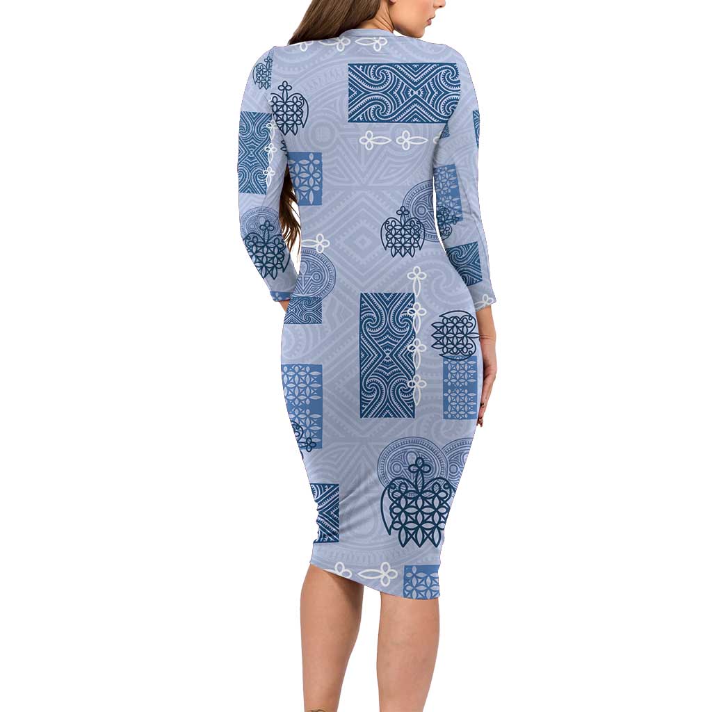 Vintage Lapita Family Matching Long Sleeve Bodycon Dress and Hawaiian Shirt Iconic Double Face Pattern Blue LT05 - Polynesian Pride