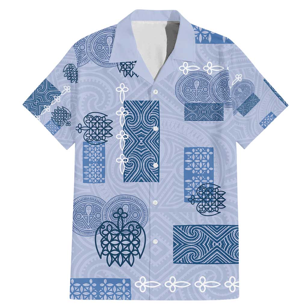 Vintage Lapita Family Matching Mermaid Dress and Hawaiian Shirt Iconic Double Face Pattern Blue LT05 Dad's Shirt - Short Sleeve Blue - Polynesian Pride
