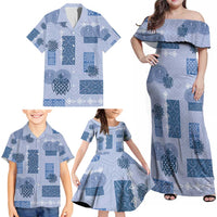 Vintage Lapita Family Matching Off Shoulder Maxi Dress and Hawaiian Shirt Iconic Double Face Pattern Blue LT05 - Polynesian Pride