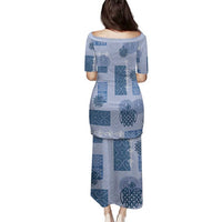 Vintage Lapita Family Matching Puletasi and Hawaiian Shirt Iconic Double Face Pattern Blue