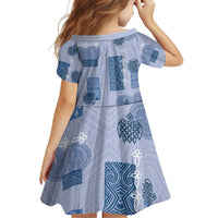 Vintage Lapita Family Matching Short Sleeve Bodycon Dress and Hawaiian Shirt Iconic Double Face Pattern Blue LT05 - Polynesian Pride
