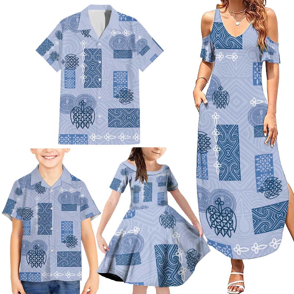 Vintage Lapita Family Matching Summer Maxi Dress and Hawaiian Shirt Iconic Double Face Pattern Blue LT05 - Polynesian Pride