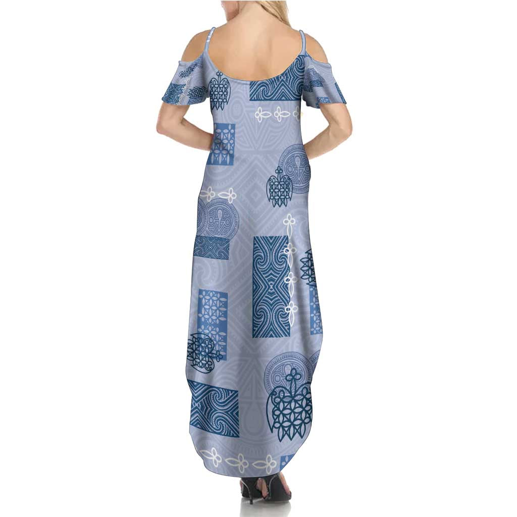 Vintage Lapita Family Matching Summer Maxi Dress and Hawaiian Shirt Iconic Double Face Pattern Blue LT05 - Polynesian Pride