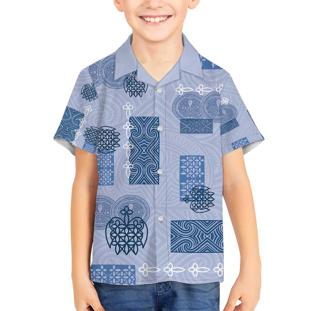 Vintage Lapita Family Matching Summer Maxi Dress and Hawaiian Shirt Iconic Double Face Pattern Blue LT05 Son's Shirt Blue - Polynesian Pride