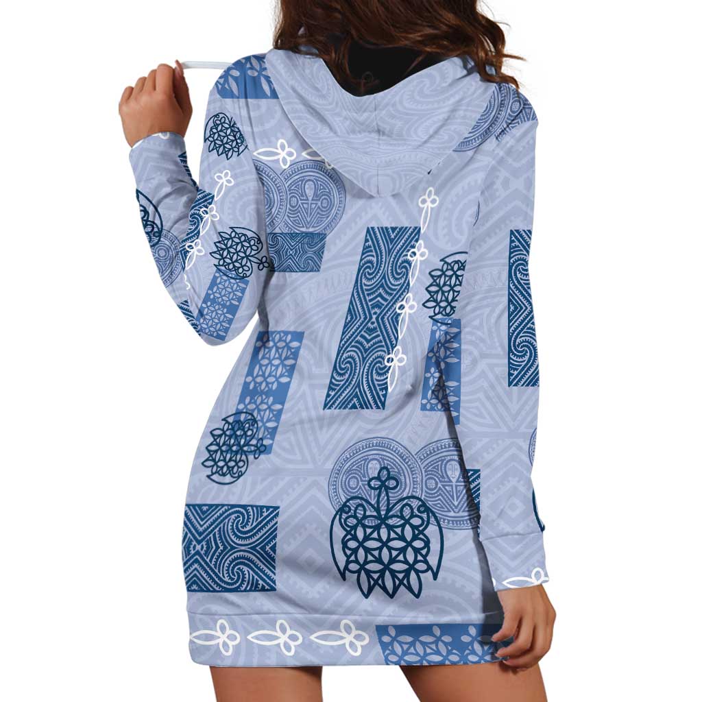 Vintage Lapita Hoodie Dress Iconic Double Face Pattern Blue