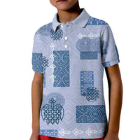 Vintage Lapita Kid Polo Shirt Iconic Double Face Pattern Blue LT05 Kid Blue - Polynesian Pride