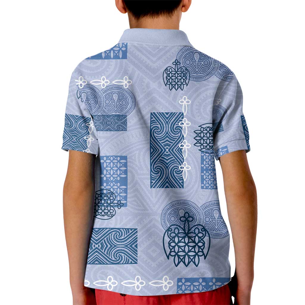 Vintage Lapita Kid Polo Shirt Iconic Double Face Pattern Blue LT05 - Polynesian Pride