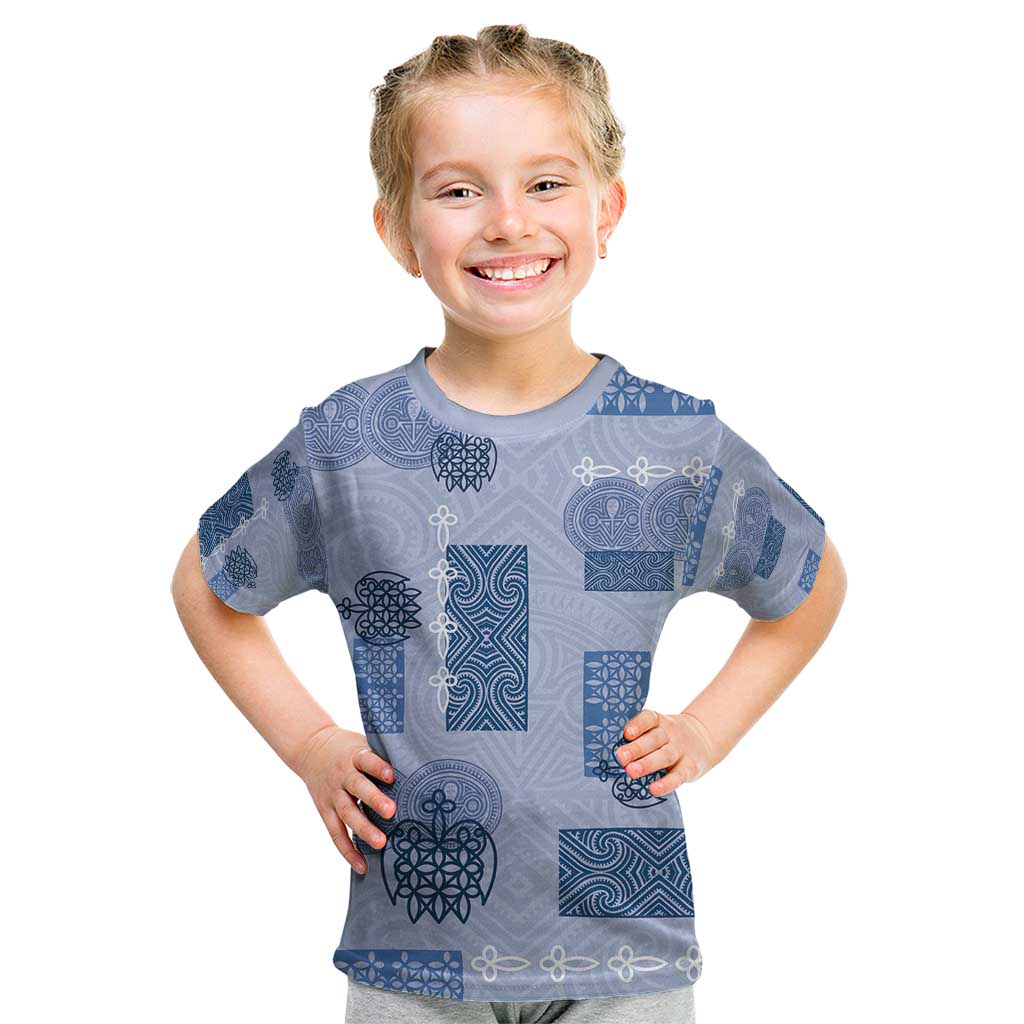 Vintage Lapita Kid T Shirt Iconic Double Face Pattern Blue LT05 Blue - Polynesian Pride