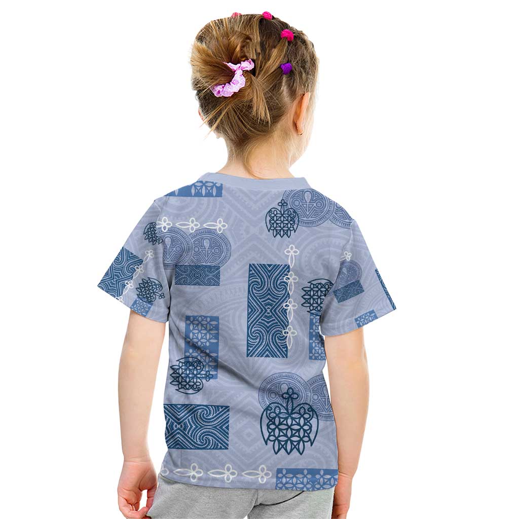 Vintage Lapita Kid T Shirt Iconic Double Face Pattern Blue LT05 - Polynesian Pride