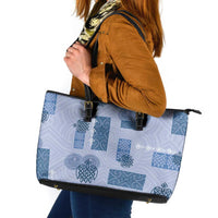 Vintage Lapita Leather Tote Bag Iconic Double Face Pattern Blue LT05 Blue - Polynesian Pride