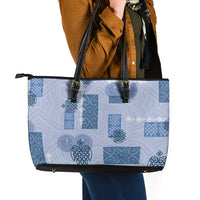Vintage Lapita Leather Tote Bag Iconic Double Face Pattern Blue LT05 - Polynesian Pride