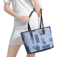 Vintage Lapita Leather Tote Bag Iconic Double Face Pattern Blue LT05 - Polynesian Pride