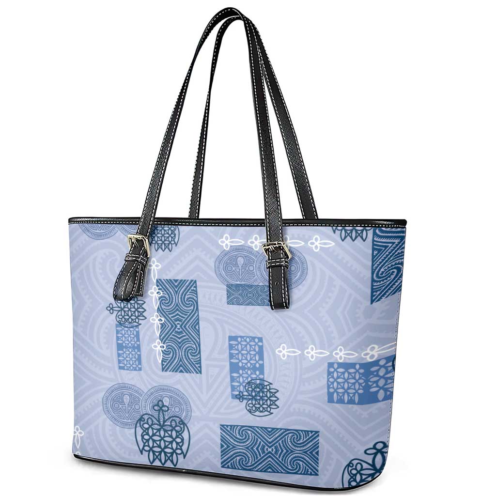 Vintage Lapita Leather Tote Bag Iconic Double Face Pattern Blue LT05 - Polynesian Pride