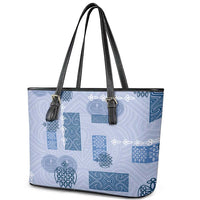 Vintage Lapita Leather Tote Bag Iconic Double Face Pattern Blue LT05 - Polynesian Pride