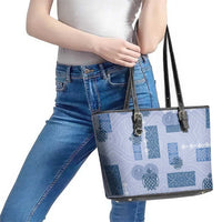 Vintage Lapita Leather Tote Bag Iconic Double Face Pattern Blue LT05 - Polynesian Pride