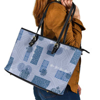 Vintage Lapita Leather Tote Bag Iconic Double Face Pattern Blue LT05 - Polynesian Pride