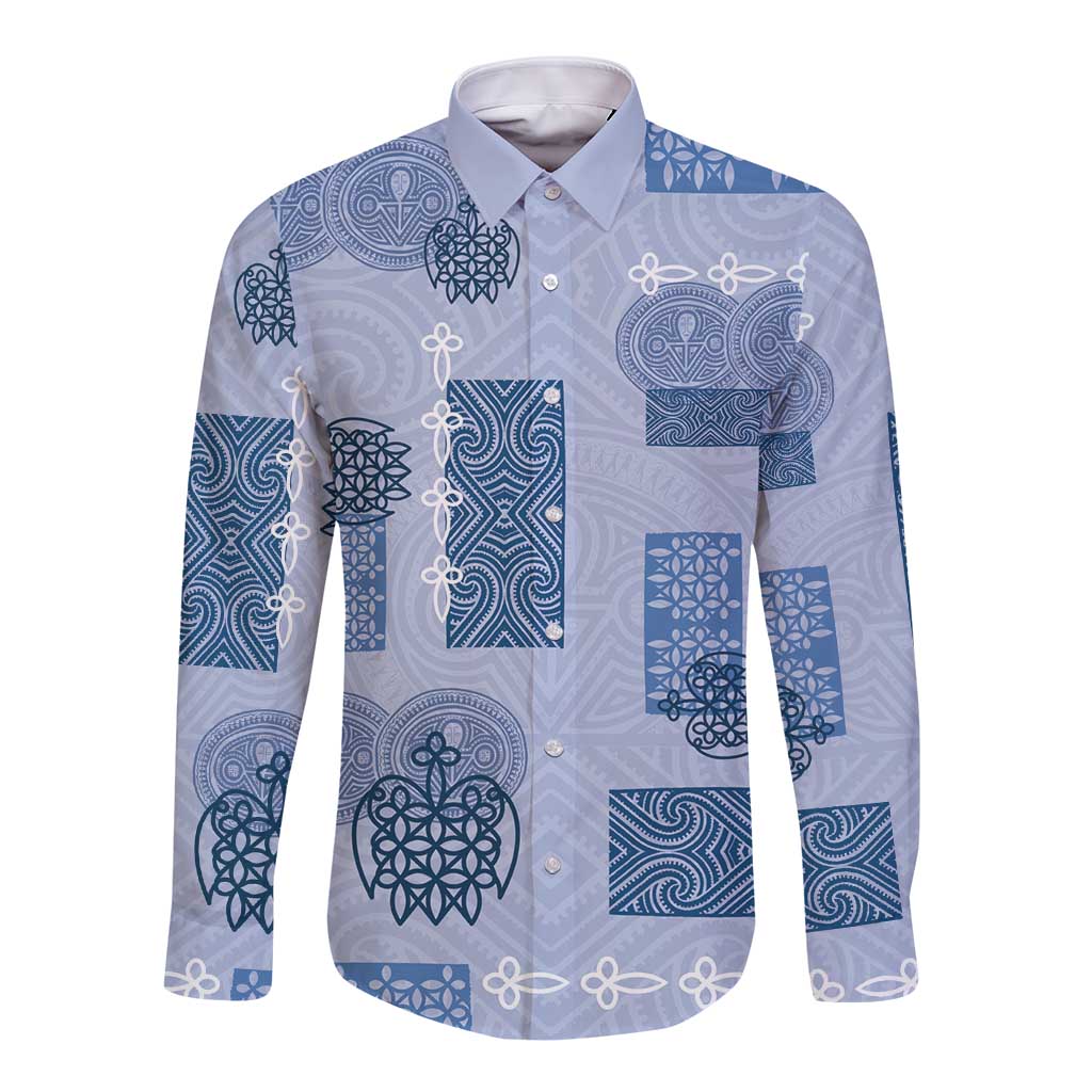 Vintage Lapita Long Sleeve Button Shirt Iconic Double Face Pattern Blue