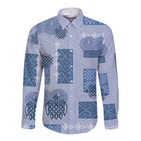 Vintage Lapita Long Sleeve Button Shirt Iconic Double Face Pattern Blue
