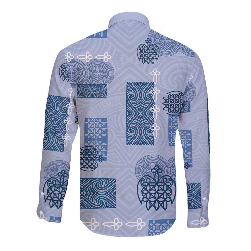 Vintage Lapita Long Sleeve Button Shirt Iconic Double Face Pattern Blue